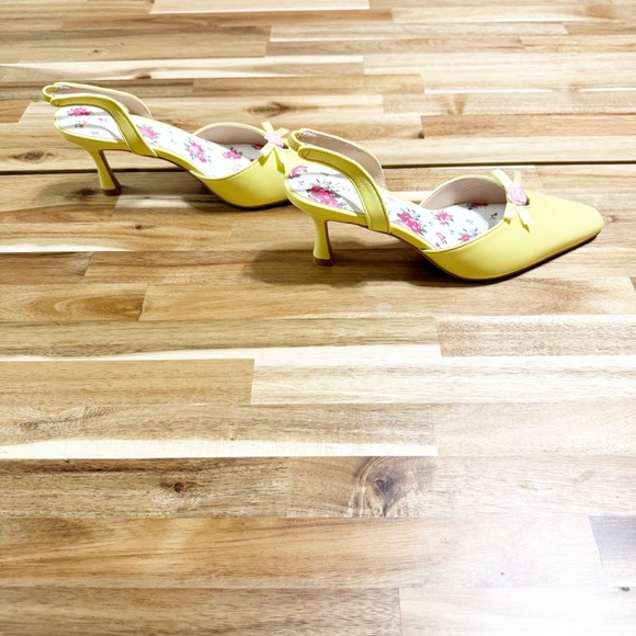 For Love & Lemons Suzette Heel Yellow & Pink Floral Rosette Slingback Shoes - Picture 10 of 13